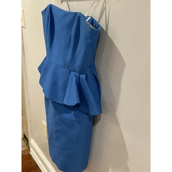 Halston Heritage Dress Size 8 Blue Strapless Fit & Flare Formal Party Classic‎ - Picture 4 of 8